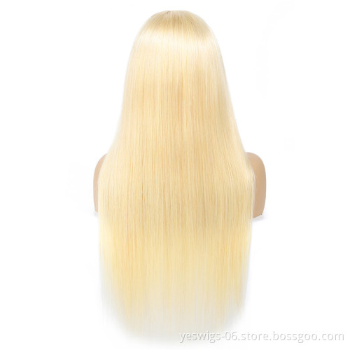 613# Blonde Straight Human Hair Lace Closure Wigs Cuticle Aligned, 4*4 Brazilian Remy Hair Wig Lace Front 613#